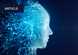 The face of a virtual being with data light points for skin